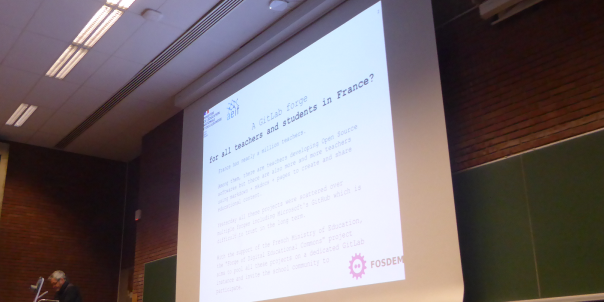A picture of a devroom at FOSDEM 2024