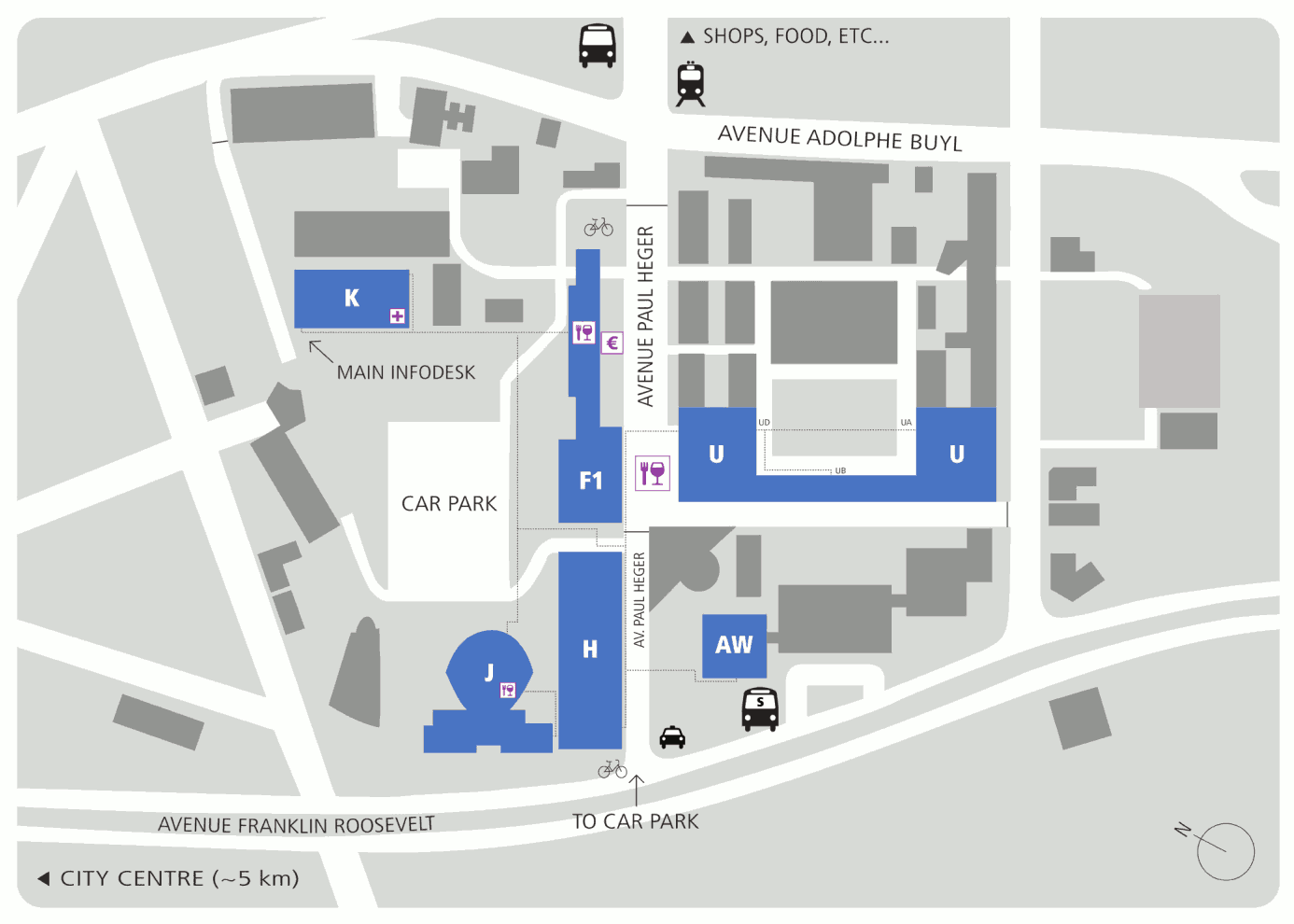 Map of the ULB Solbosch Campus, the location of the FOSDEM event